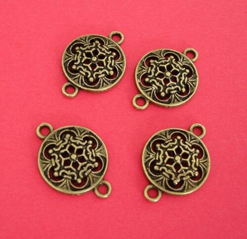 Antiqued Bronze Round Ornament Connector Charm. 6 pcs