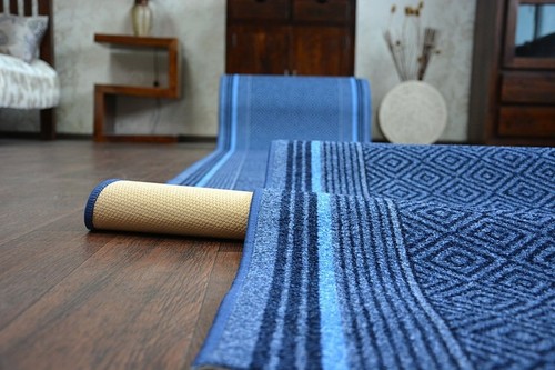 Alfombras Grueso Runner jura Azul Diamantes Moderno Antideslizante Ancho 67-100 extra larga