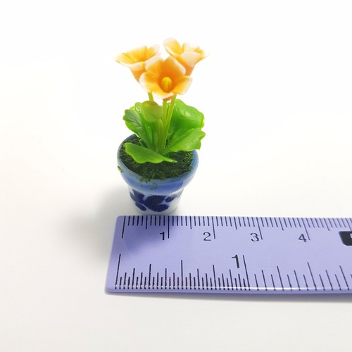 Orange Gloxinia Clay Flower Pot Dollhouse Miniature Handmade Garden Collectible