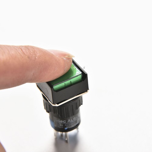 1x Green Square LED Light Latching 16mm 12V DC Push Button Self-Reset Switch HIC