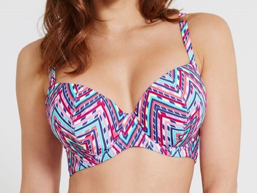 Top Bikini FIGLEAVES BELLINI Bianco Rosa Viola Con Ferretto Tuffo Imbottito Reggiseno Nuovo