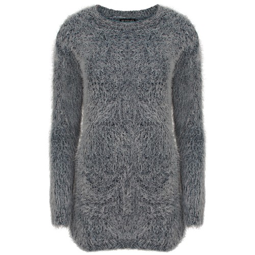 Damen Neu Flauschig Langleine Pullover Damen Winter Fell Rundhals Pullover