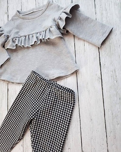 UK 3Pcs Toddler Kid Baby Girl Cotton Ruffle Plaid Tops Long Pants Outfit Clothes