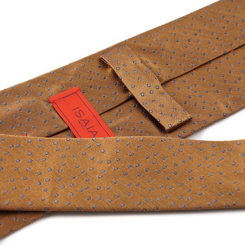 New $230 ISAIA NAPOLI Bronze and Gray Woven Dot Pattern Silk Tie