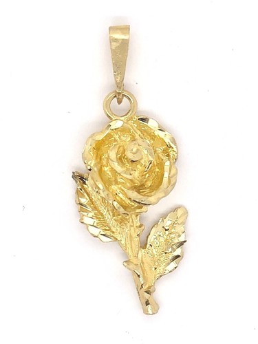10k Yellow Gold Solid 3D Diamond Cut Rose Flower Charm Pendant 3.2 grams