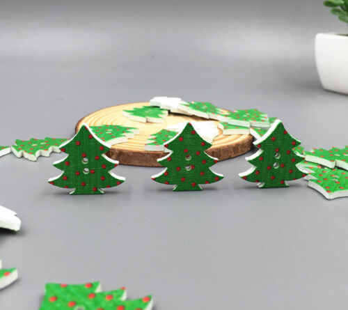 40PCS Holz Knopf crafts Weihnachtsbaumform 2-Löcher Nähen wooden buttons 25mm