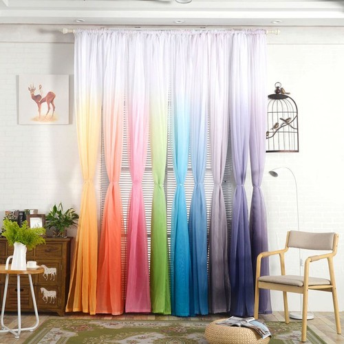 Gradient Color Valance Tulle Voile Door Sheer Window Curtain Panel Drape Divider