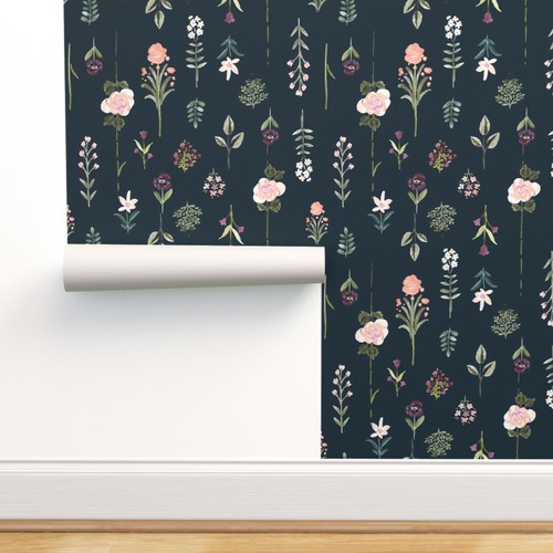 Removable Water-Activated Wallpaper Flower Specimen Botanical Floral Vintage