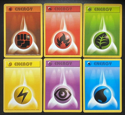 6 Basic Energy Lot 1999 English Base Set SHADOWLESS Pokemon Cards NEAR MINT