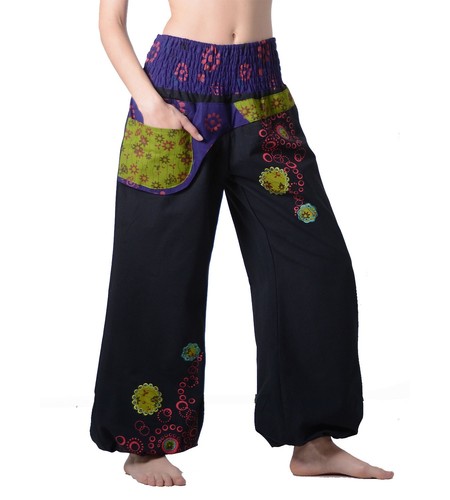 Nuevo Largo Bordado Hippie Pantalones Harén Pantalones hasta Talla Grande