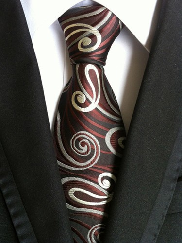 033KT jacquard mens silk neck tie brown gray stripes vintage party necktie ties