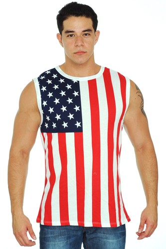 New Men/'s Proud American United States Flag USA Sleeveless T-Shirt Small