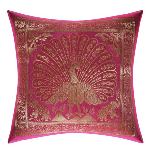 Pink Peacock Bedding Sofa Cushion Cover Indian Brocade Silk Pillow Case Throw 