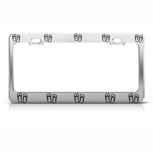 BLACK PLAIN FLIP FLOPS Heavy Duty Metal Chrome License Plate Frame Tag Border