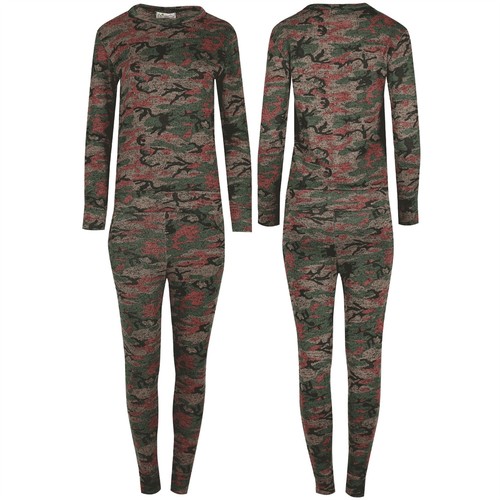 Women Tracksuit Ladies Knitted Army Camouflage Top Jog Bottom Loungewear Jogsuit