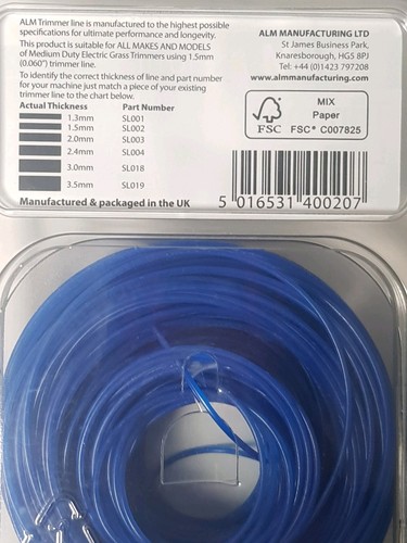 ALM SL002 Medium 1.5mm x 30M Blu Decespugliatore Tagliabordi Cavo Filo Flymo