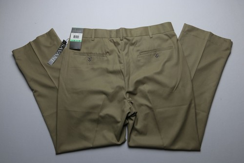 NEW Savane Mens Dress Pants Size 34 x 30 Chinchilla Khaki Flat Front Straight