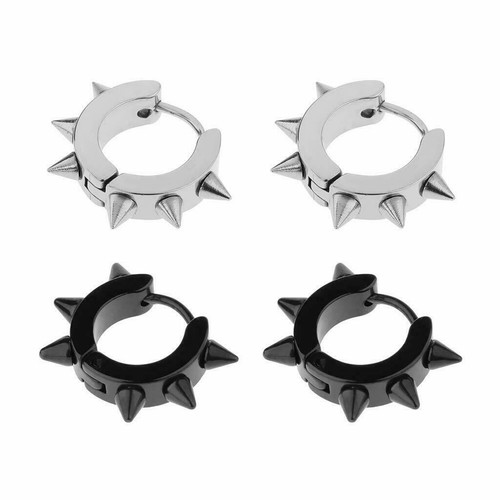Unisex Punk Jewelry 1 Pair Stainless Steel Hoop Spike Rivet Ear Stud Earrings