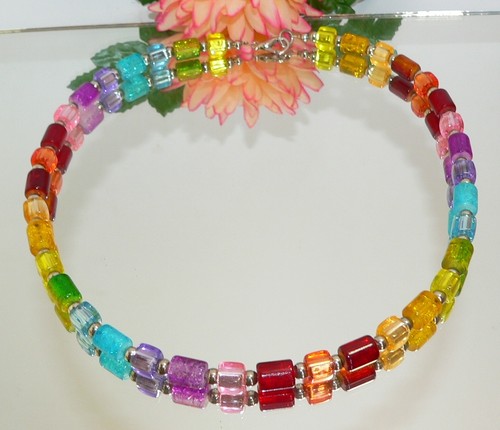 Collar cadena vidrio laminado Crash cubo plata sangría multicolor multicolor multi 101o