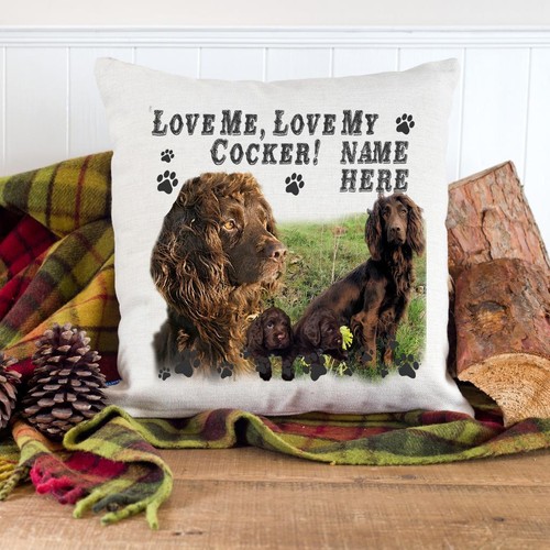 Cocker Housse de coussin personnalisé Chien Noël Spaniel Oreiller Nom Cadeau Chiot