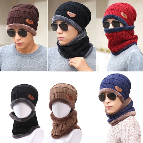 Men Women Winter Warm Crochet Wool Knit Skull Hat Ski Cap Baggy Beanie Scarf Set