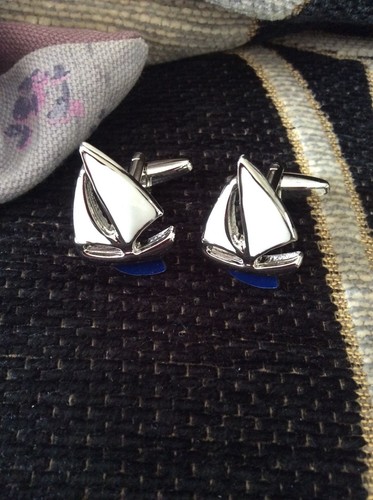 FREE GIFT BAG Silver Mens Navy Ship Boat Yacht Cufflinks Cuff Links Jewellery