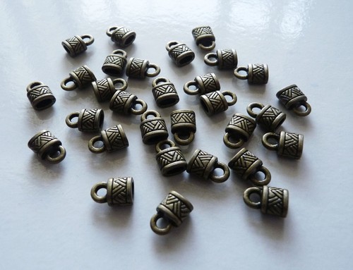 10pcs Flat Leather Cord End Caps 4mm x 2mm Bead Stoppers Tips Silver//Bronze