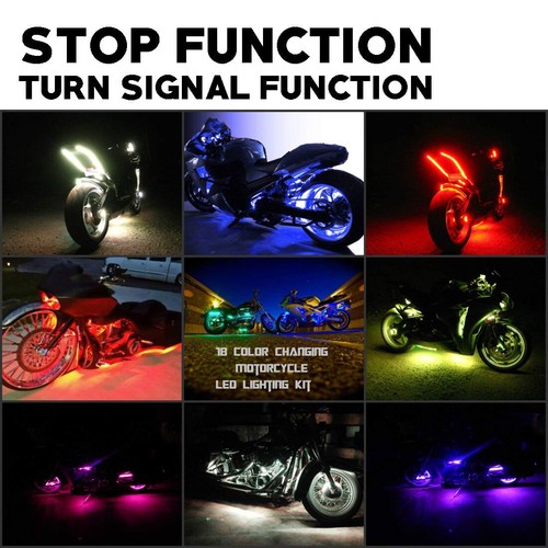 14x Motorcycle LED Under Glow Light Kit Multi-Color Neon Strip bluetooth Control