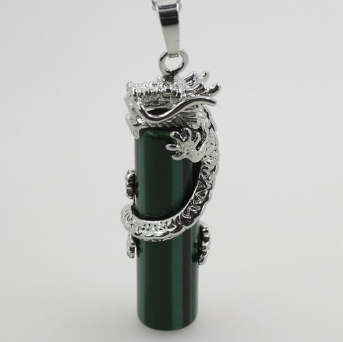 Natural Gemstones Silver Dragon Twining Round Cylinder Reiki Chakra Pendant DIY
