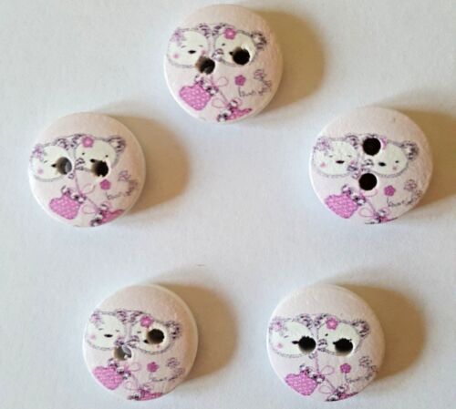 Cute Pussy Cat /& Teddy Bear Buttons Size 15mm Ideal for Baby Knits