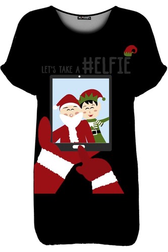 Womens Ladies Christmas Xmas Lets take a Elfie Oversized Baggy Tee T Shirt Top