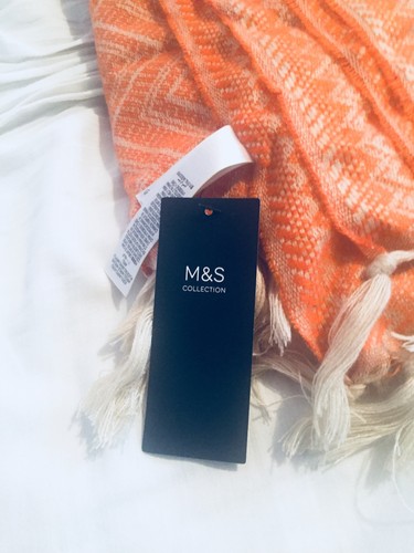 M/&S Ladies Marmalade Orange Woven Border Jacquard Print Scarf 120cm x 120cm BNWT