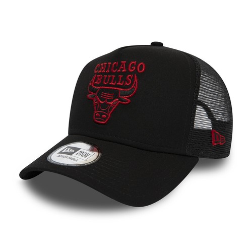 NEW ERA CHICAGO BULLS BASEBALL CAP.9FORTY BLACK A FRAME ESSENTIAL TRUCKER HAT 9S