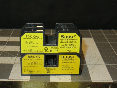 Details about / 2 Bussmann BC6032PQ Fuse Block Holders 30A 600V 2 Pole Class CC CC60030-2PQ