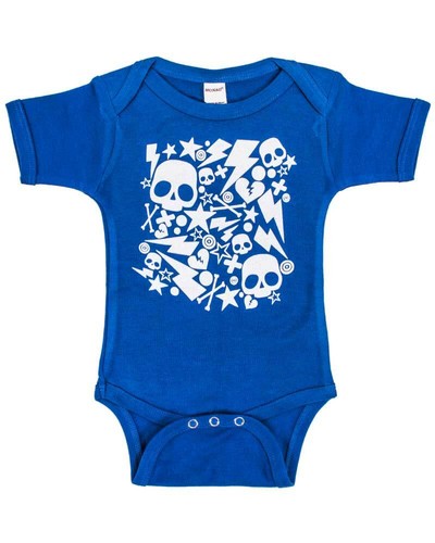 Bolts /& Skulls Blue OnePiece Baby Romper Tattoo Rockabilly Punk Alternative Rock