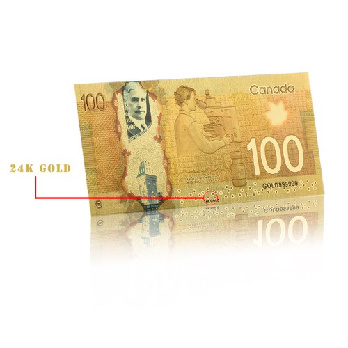 WR Canada $100 Dollar Polymer Note 24K GOLD Foil World Banknotes Collection Gift