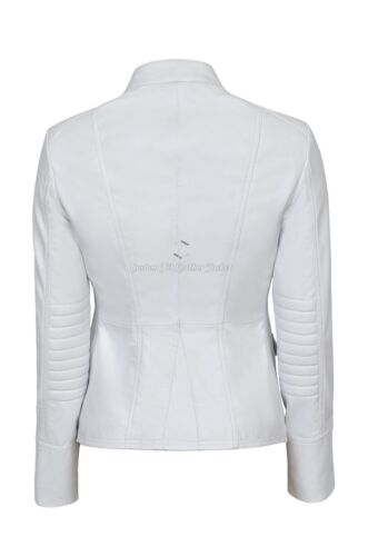 VICTORY Ladies White Leather Jacket Military Studded Style Soft Real Lamb 8976