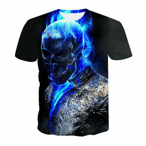 Blue Fire Skull Unisex Women Men Casual T-Shirt 3D Print Short Sleeve Tee Tops