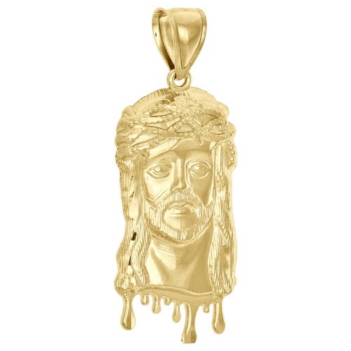 10K Yellow Gold Fancy Statement Jesus Face Piece Pendant Blood Dripping Charm 2/"