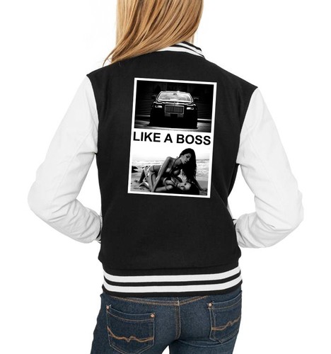 Like a Boss and Cars College Vest Girls Black Bitches Money Hip Hop Rap Pimp
