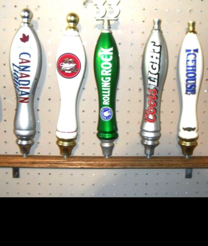 WALL MOUNT 5 PLACE BEER TAP HANDLE DISPLAY SOLID OAK