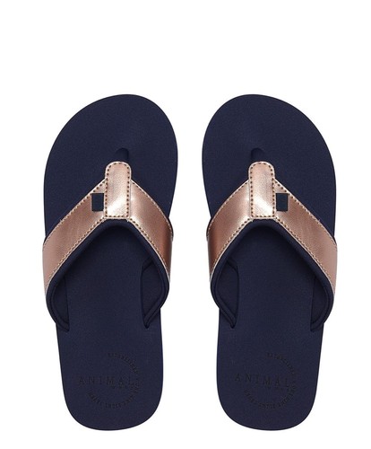 NEW Animal Swish Upper Mid Navy Blue rose gold women/'s flip flops sizes 4-8