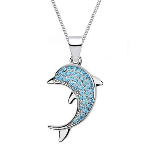 Damen Halskette Zirkonia Delfin Anhänger 925 Echt Sterlingsilber Geschenkbox Z64