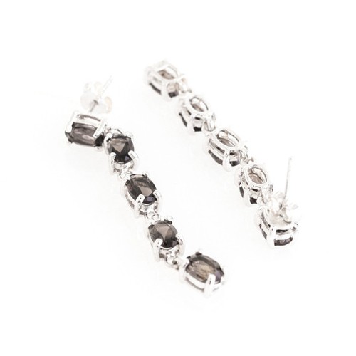 100/% NATURAL 6X4MM SMOKY QUARTZ LONG DESIGN EARRING STERLING SILVER 925 EARRING