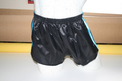Black /& Turquoise Retro Nylon Satin Football Shorts S to 4XL