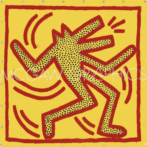 Keith Haring 1982 red dog on yellow Abstract Contemporary Print Poster 20x22