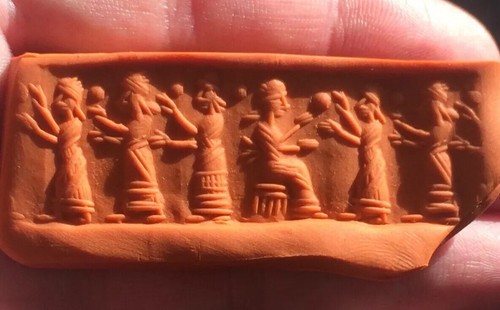 ANCIENT Sumer Uruk Mesopotamia CYLINDER SEAL Clay Impression Ritual 3000 BC ANCIENT Sumer Uruk Mesopotamia CYLINDER SEAL Clay Impression Ritual 3000 BC