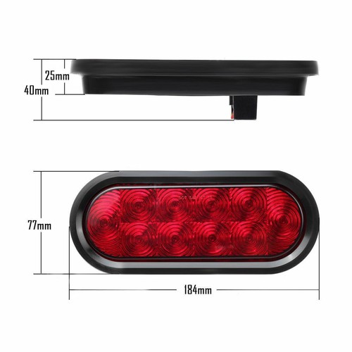 2 Red 6/" Oval Trailer Lights 10 LED Stop Turn Tail Truck Sealed w// Grommet Plug