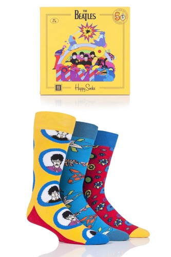Happy Socks 3 Pair Beatles 50th Anniversary Yellow Submarine EP Collectors Gift