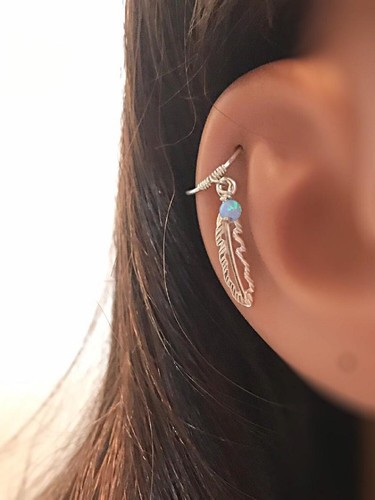 Feather HELIX Boucle d/'oreille Opale Cartilage Hoop Lobe supérieur Piercing Anneau Argent Or